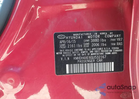 2016 Hyundai Elantra Se из США, поврежденный, VIN KMHDH4AE6GU532167